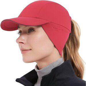 👑Women's Red Winter Reflective Fleece Ponytail Hat with Ear Warmers